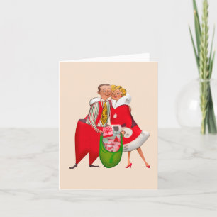 RETRO CHRISTMAS COUPLE ART GREETING CARD