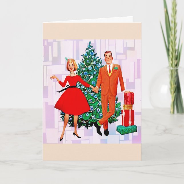 RETRO CHRISTMAS COUPLE ART GREETING CARTE (Devant)