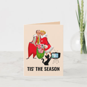 RETRO CHRISTMAS COUPLE & CAT GREETING CARTE