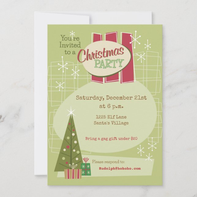 Retro Christmas Customizable Party Invitation (Front)