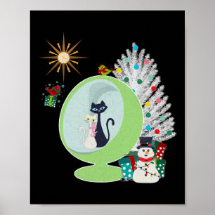 Retro Christmas Cute Cat Mid Century Mens Girls Wo Poster