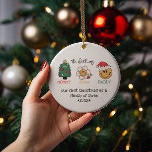 Retro Christmas Cute Personalized Photo Ceramic Ornament