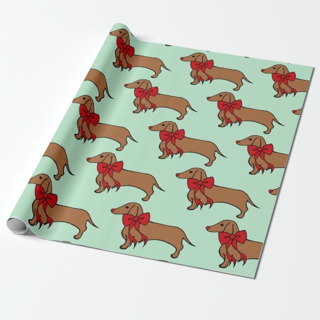 Retro Christmas Dachshund Dog Wrapping Paper (Unrolled)
