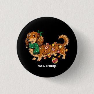 Retro Christmas Dachshund Illustration Vintage  1 Inch Round Button