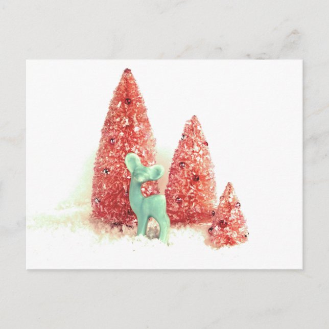Retro Christmas Deer Holiday Postcard (Front)