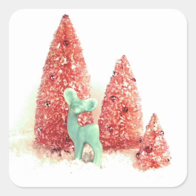 Retro Christmas Deer Square Sticker (Front)