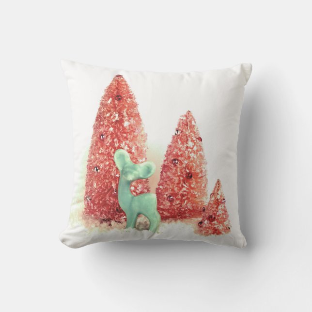 Retro Christmas Deer Throw Pillow (Front)
