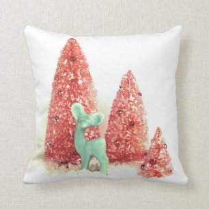 Retro Christmas Deer Throw Pillow
