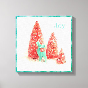 Retro Christmas Deer with Aqua Frame - Joy Canvas Print