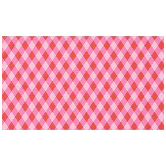 Retro Christmas Diamond Plaid - Red & Pink Tablecloth (Front (Horizontal))