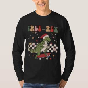 Retro Christmas Dinosaur Tree Rex Pyjamas Trex Ska T-Shirt