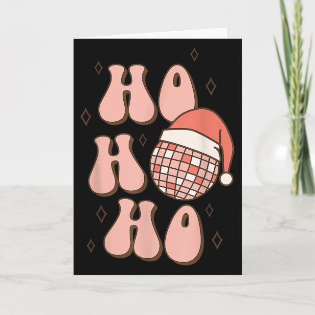 Retro Christmas Disco Ball Groovy Ho Ho Ho Santa H Card (Front)