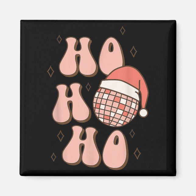 Retro Christmas Disco Ball Groovy Ho Ho Ho Santa H Magnet (Front)