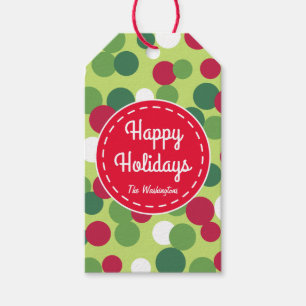 Retro Christmas Dots Happy Holidays Gift Tags 