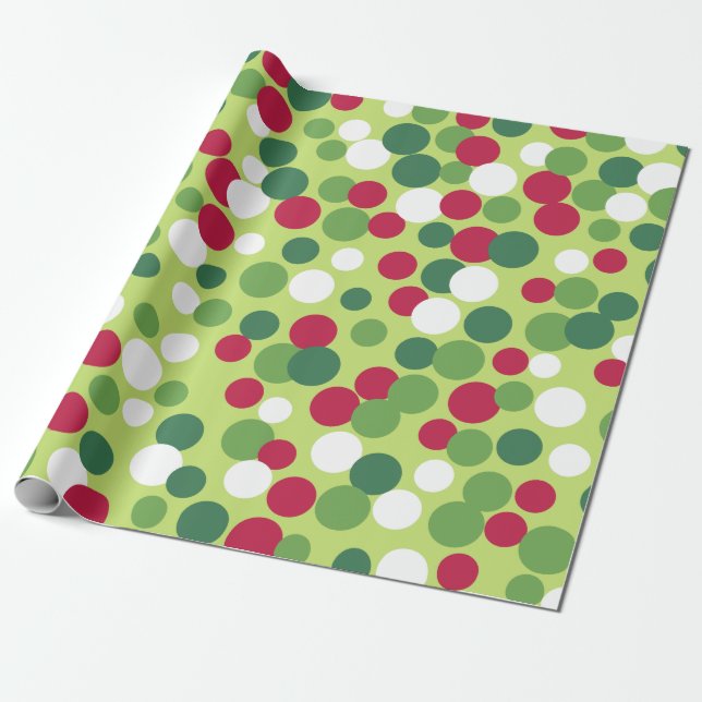 Retro Christmas Dots Wrapping Paper (Unrolled)