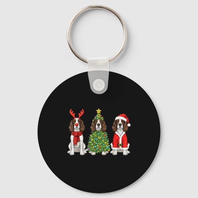 Retro Christmas English Springer Spaniel Santa Rei Keychain (Front)