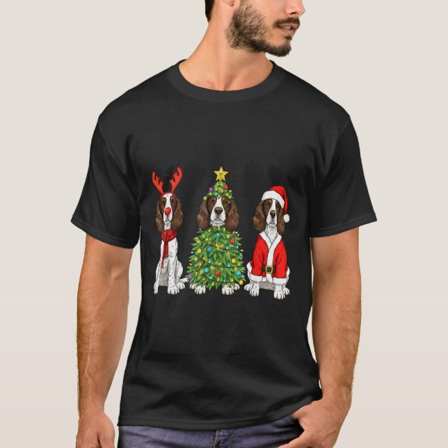Retro Christmas English Springer Spaniel Santa Rei T-Shirt (Front)