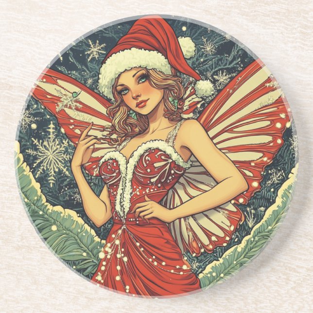 Retro Christmas Fairy Coaster (Front)