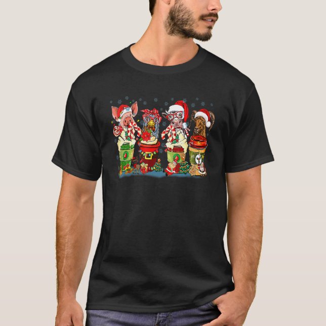 Retro Christmas farm animals coffee latte country  T-Shirt (Front)