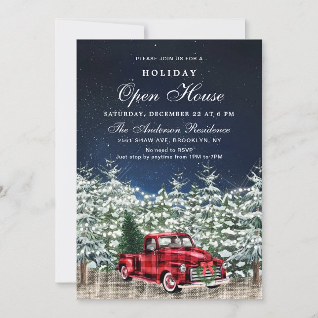 Retro Christmas Farm Truck Holiday Open House Invitation (Front)