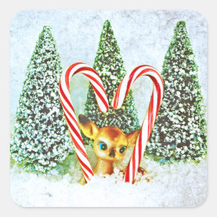 Retro Christmas Fawn Square Sticker
