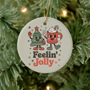 Retro Christmas Feeling Jolly Vintage Holiday  Ceramic Ornament