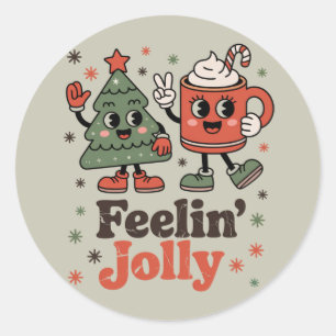 Retro Christmas Feeling Jolly Vintage Holiday Classic Round Sticker