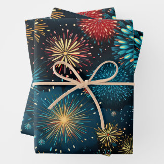 Retro Christmas Fireworks Wrapping Paper Sheet