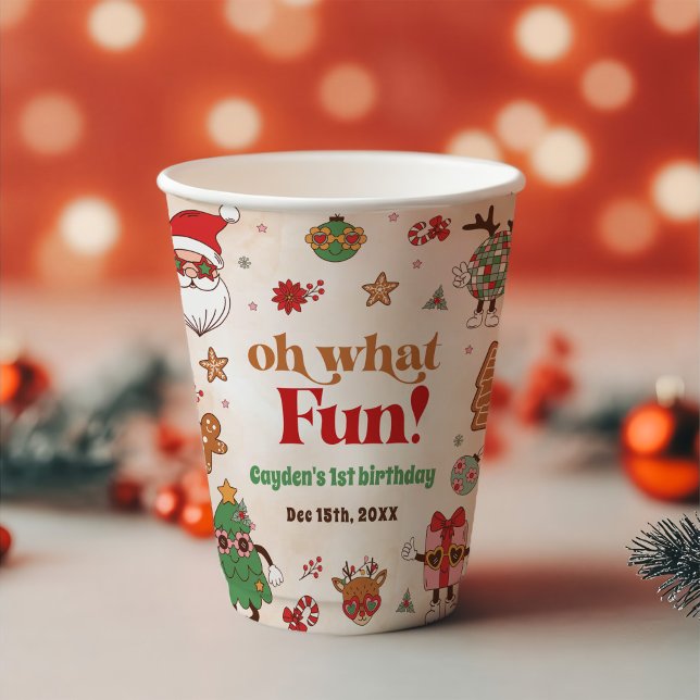 Retro Christmas First Birthday Party Paper Cups (Creator Uploaded)