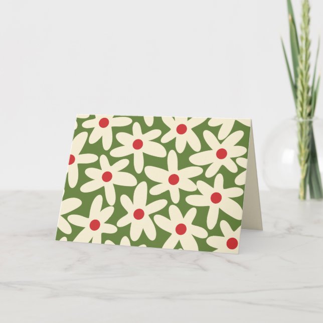 Retro Christmas Floral Daisy Pattern  Card (Front)