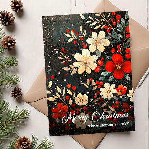 Retro Christmas Flowers Holiday Printable Greeting Card