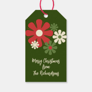 Retro Christmas Flowers Personalized 60s 70s Gift Tags