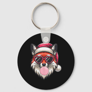 Retro Christmas Fox Santa Hat Blowing Bubble With  Keychain
