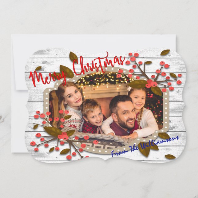 Retro Christmas Frame Fancy Cut Photo Holiday Card (Front)