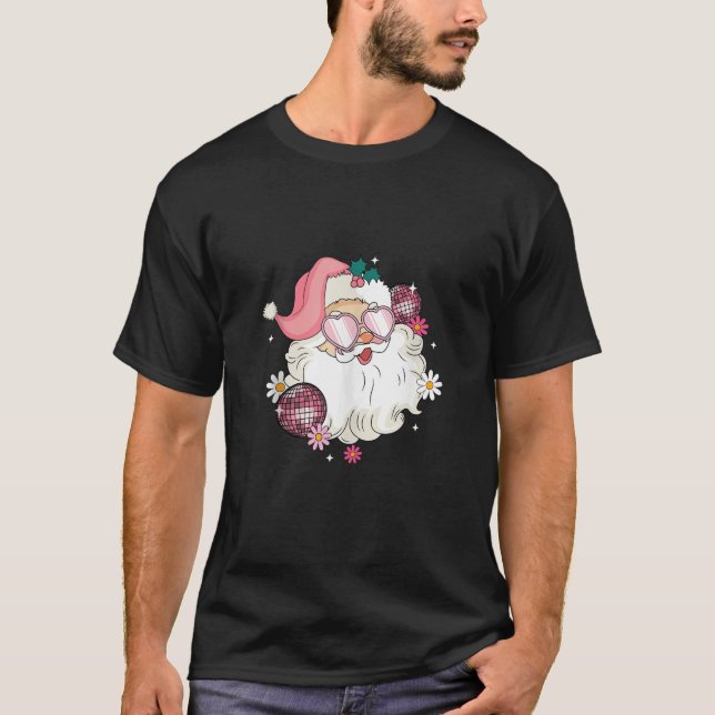 Retro Christmas Funny Xmas Santa Claus Disco Ball  T-Shirt (Front)
