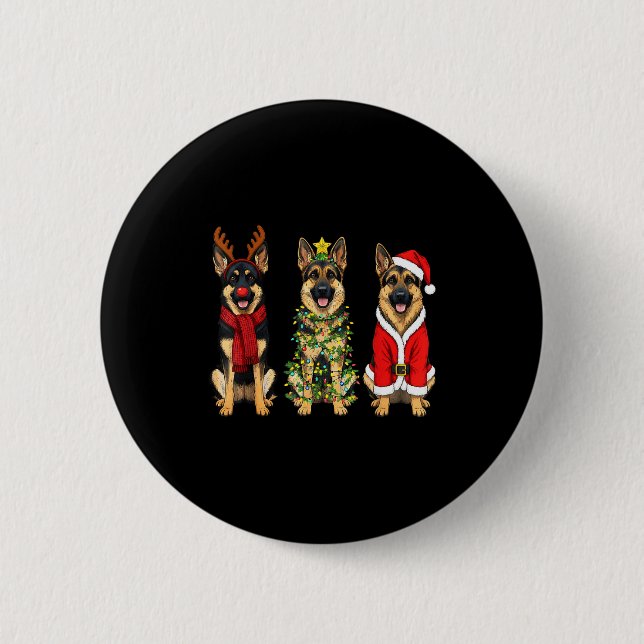Retro Christmas German Shepherd Santa Reindeer Gsd 2 Inch Round Button (Front)
