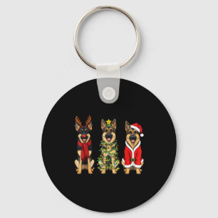 Retro Christmas German Shepherd Santa Reindeer Gsd Keychain
