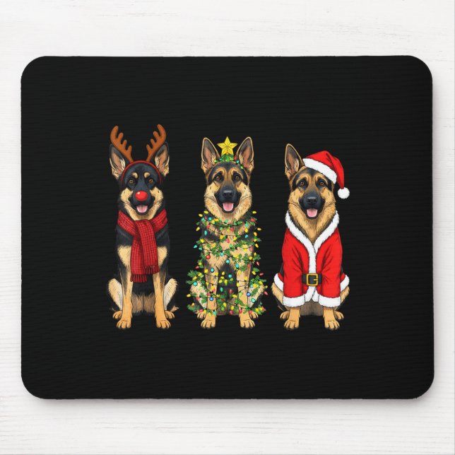 Retro Christmas German Shepherd Santa Reindeer Gsd Mouse Pad (Front)