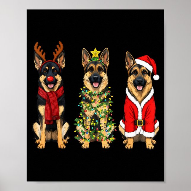 Retro Christmas German Shepherd Santa Reindeer Gsd Poster (Front)