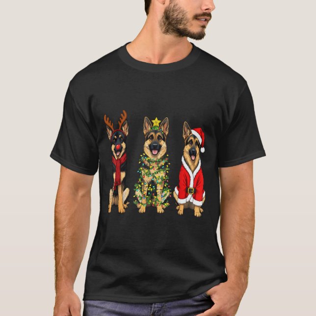 Retro Christmas German Shepherd Santa Reindeer Gsd T-Shirt (Front)