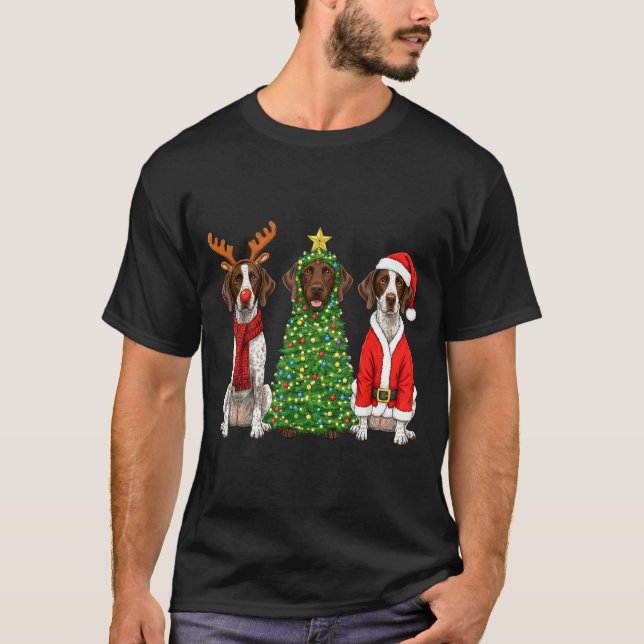 Retro Christmas German Shorthaired Inter Santa Rei T-Shirt (Front)