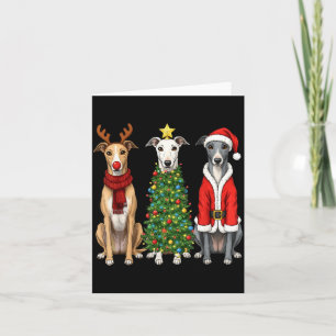 Retro Christmas Ghound Santa Reindeer Dog Lover  Card