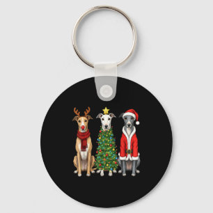 Retro Christmas Ghound Santa Reindeer Dog Lover Keychain