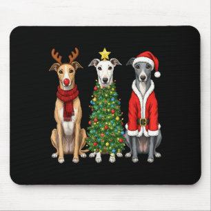 Retro Christmas Ghound Santa Reindeer Dog Lover Mouse Pad
