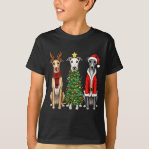 Retro Christmas Ghound Santa Reindeer Dog Lover  T-Shirt