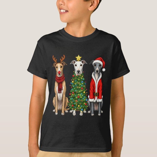 Retro Christmas Ghound Santa Reindeer Dog Lover  T-Shirt (Front)