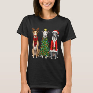 Retro Christmas Ghound Santa Reindeer Dog Lover  T-Shirt