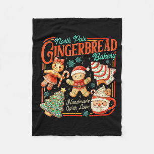 Retro Christmas Gingerbread Bakery North Le Cookie Fleece Blanket
