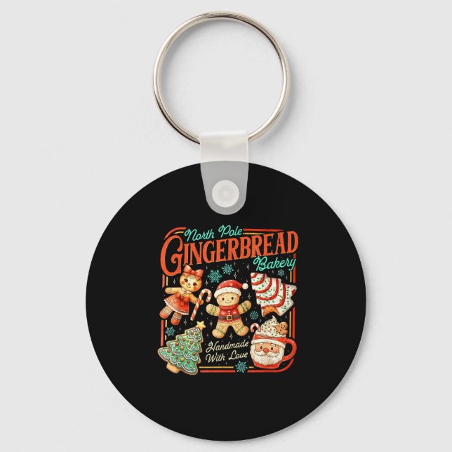 Retro Christmas Gingerbread Bakery North Le Cookie Keychain (Front)