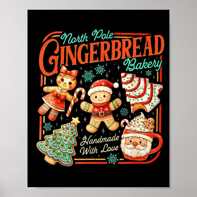 Retro Christmas Gingerbread Bakery North Le Cookie Poster (Front)